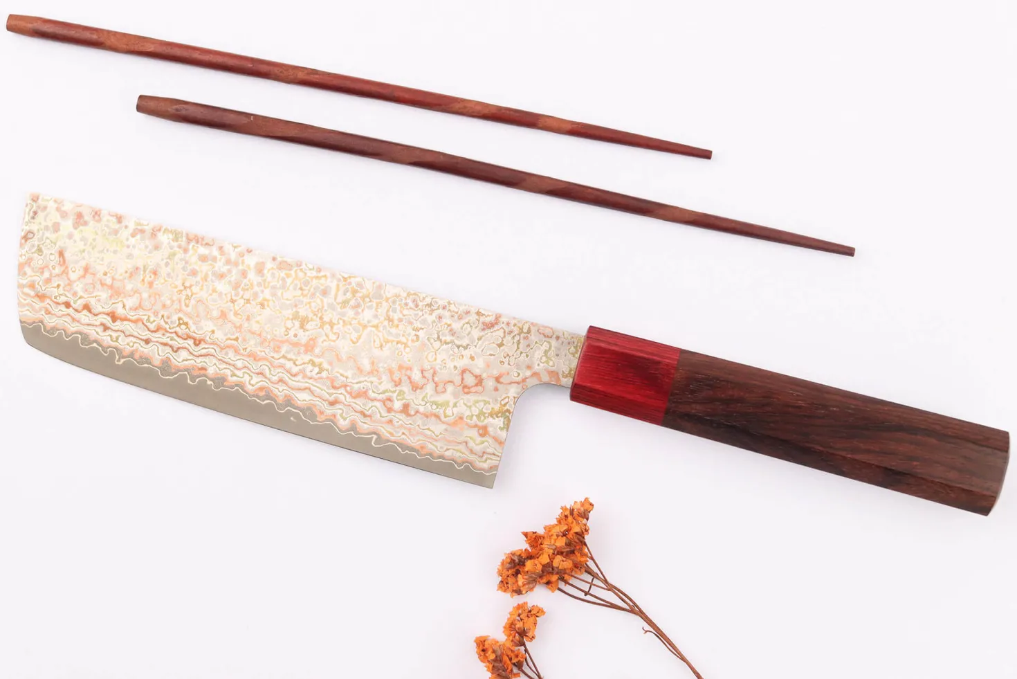 Couteau nakiri 16cm japonais artisanal Takeshi Saji VG10 Rainbow Nashiji