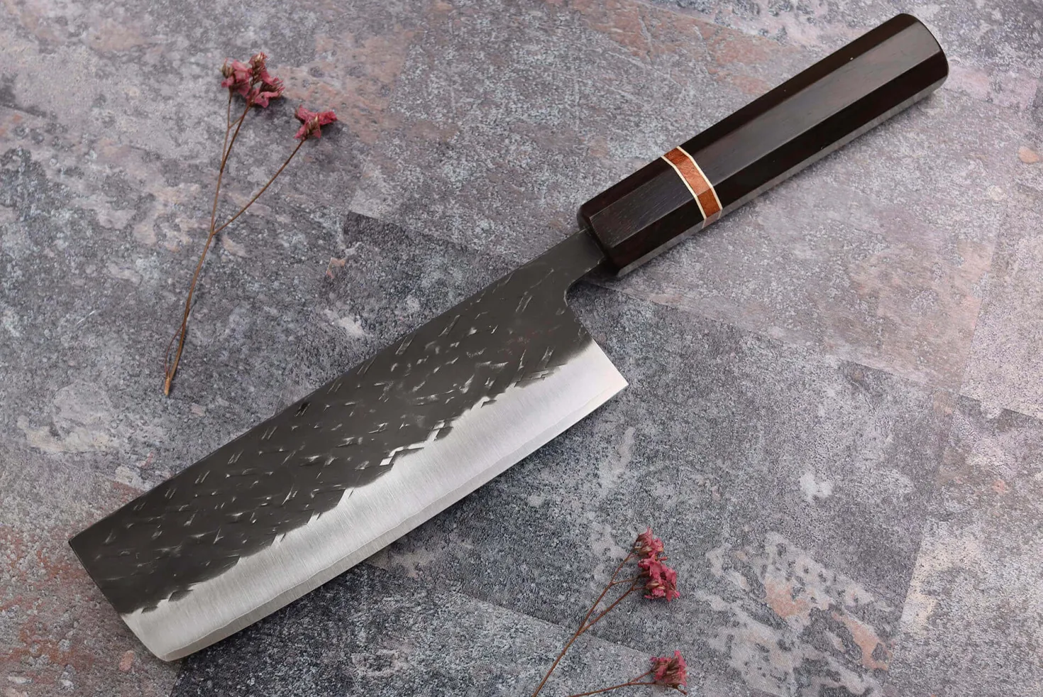 Couteau nakiri 16,5cm japonais artisanal Yuzo Black SLD ébène et cognassier