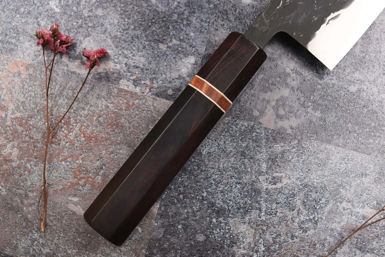 Couteau nakiri 16,5cm japonais artisanal Yuzo Black SLD ébène et cognassier