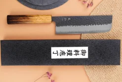 Couteau nakiri 16,5cm japonais artisanal Yuzo Black AS chêne brûlé
