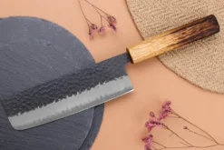 Couteau nakiri 16,5cm japonais artisanal Yuzo Black AS chêne brûlé