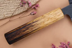 Couteau nakiri 16,5cm japonais artisanal Yuzo Black AS chêne brûlé