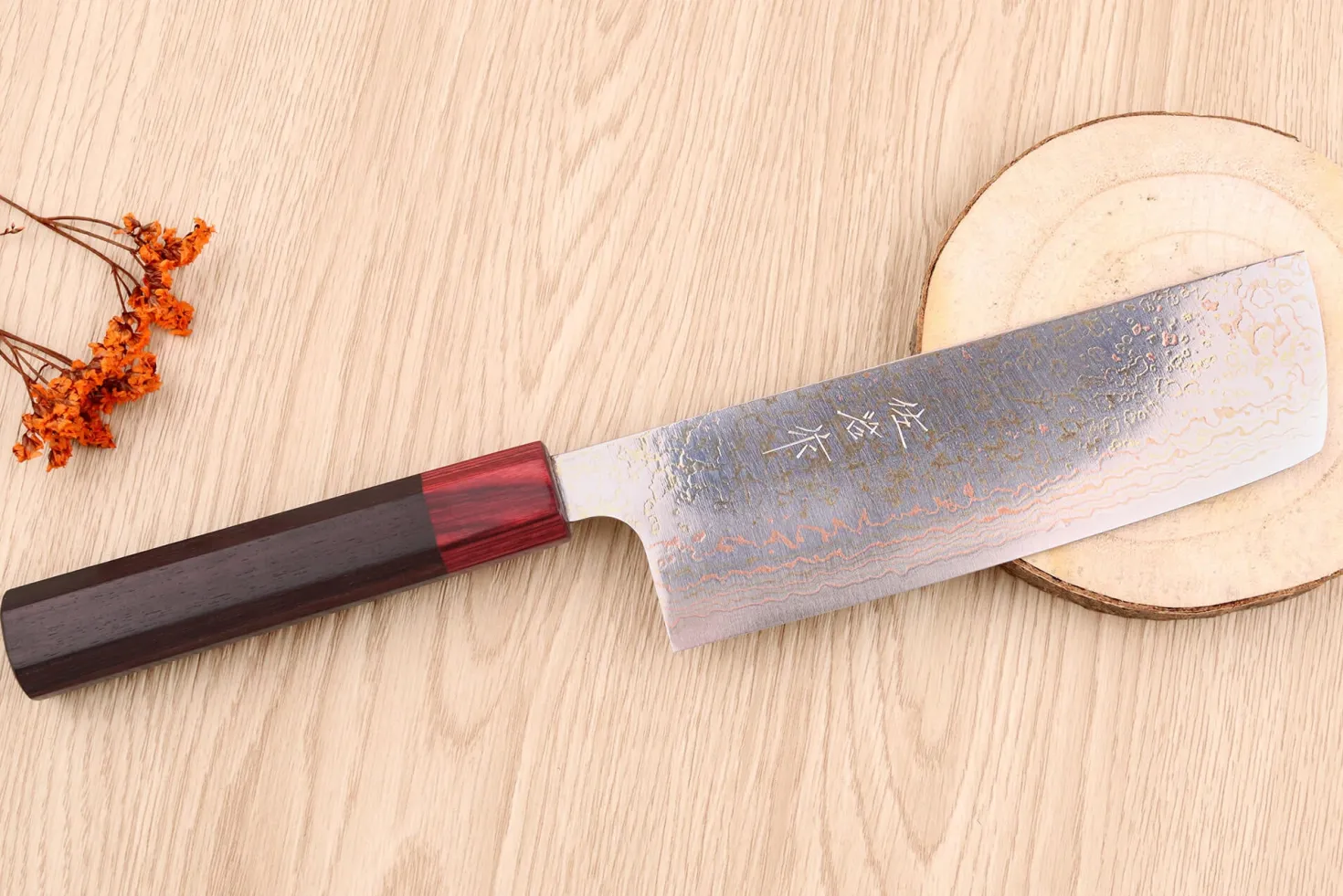 Couteau nakiri 16,5cm japonais artisanal Takeshi Saji VG10 Rainbow