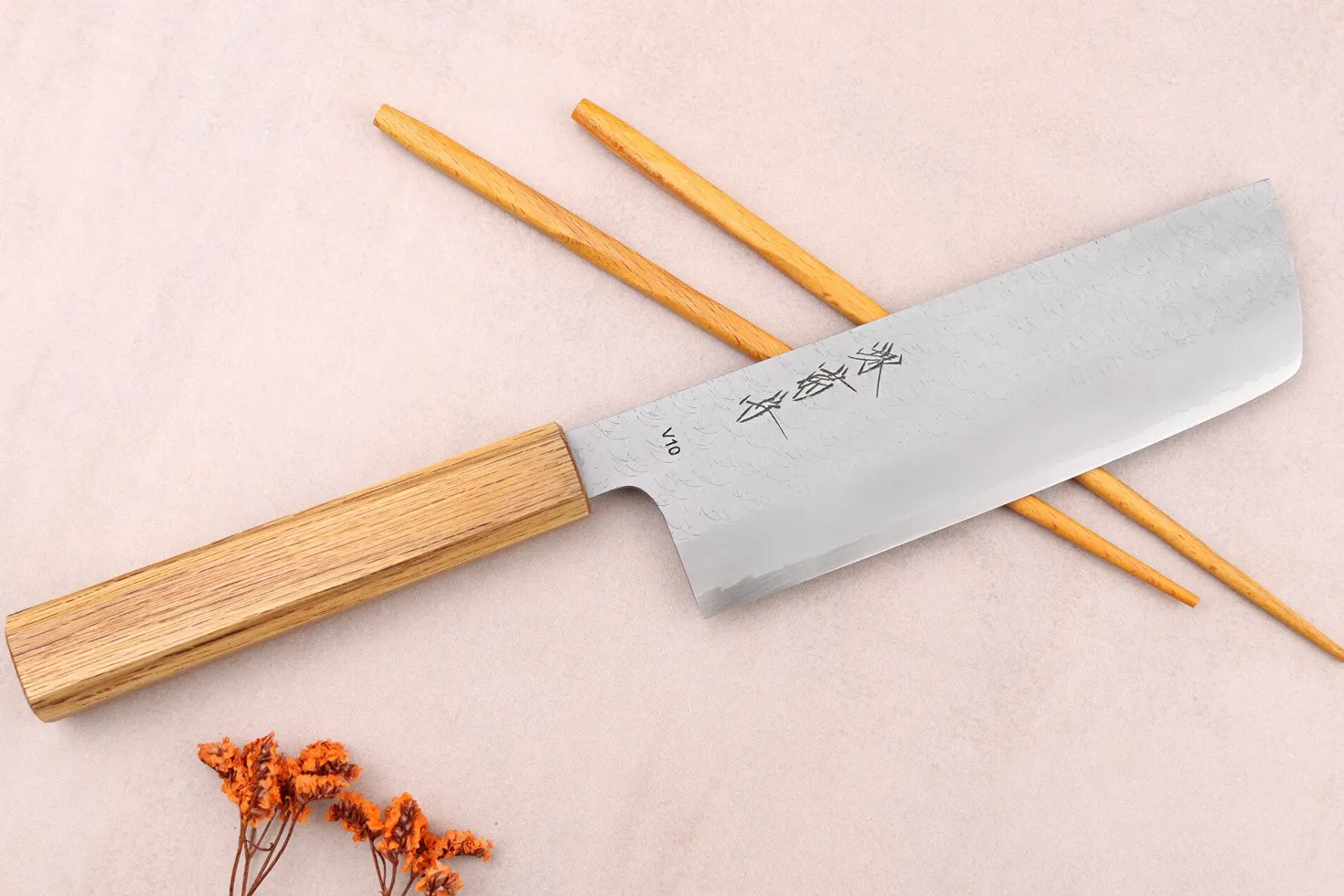 Couteau nakiri 16,5cm japonais artisanal Sakai Kikumori TS10 en chêne