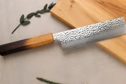 Couteau nakiri 17cm japonais artisanal Wusaki Yaketa VG10 damas chêne brûlé