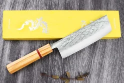 Couteau nakiri 16,5cm japonais artisanal Yuzo SLD olivier et sequoia