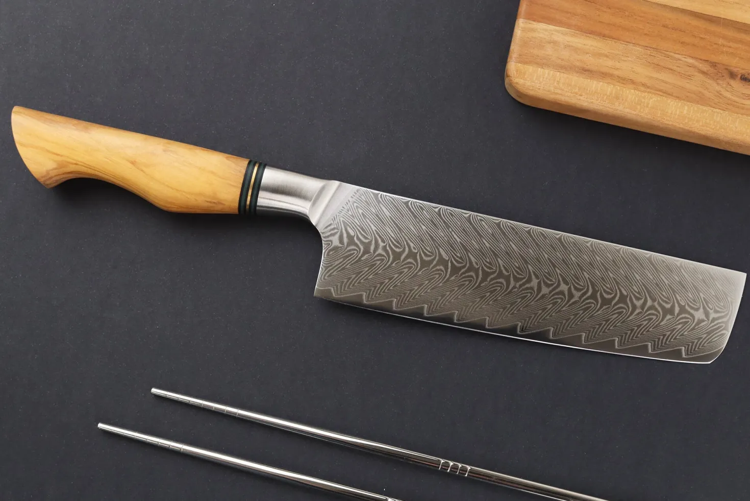 Couteau nakiri 18cm Ryda Knives ST650 Damas et manche en olivier