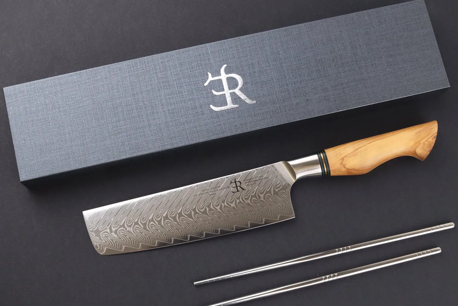 Couteau nakiri 18cm Ryda Knives ST650 Damas et manche en olivier