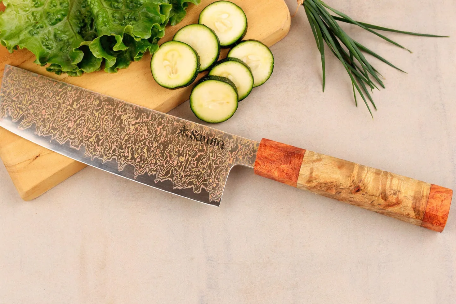 Couteau nakiri 17cm Sayuto Érable Damas 12Cr