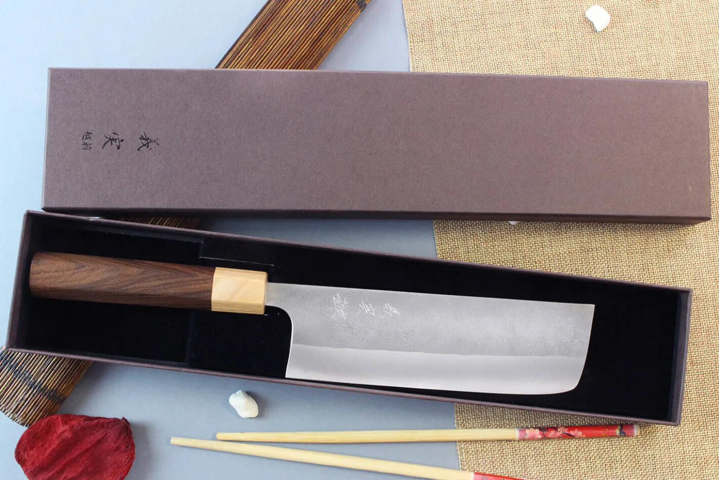 Couteau nakiri japonais artisanal Yoshimi Kato AS Nashiji 16,5cm