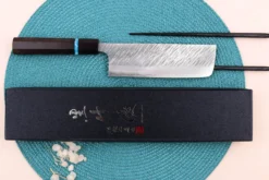 Couteau nakiri japonais artisanal Yu Kurosaki Fujin 16,5cm SG2 turquoise