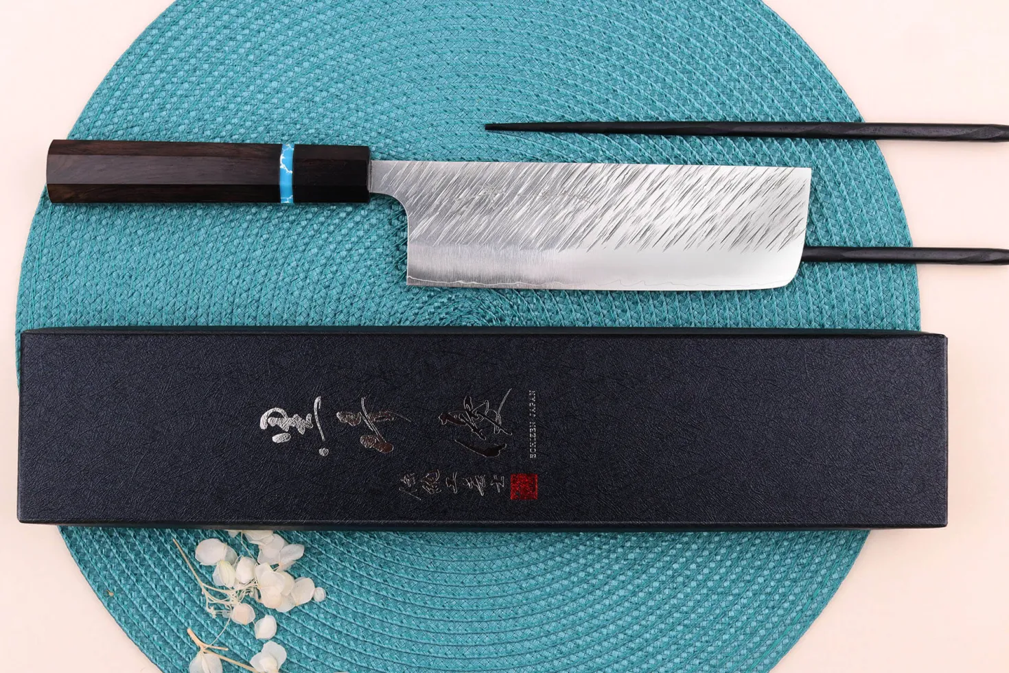 Couteau nakiri japonais artisanal Yu Kurosaki Fujin 16,5cm SG2 turquoise