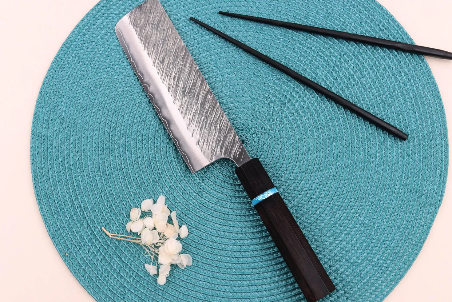Couteau nakiri japonais artisanal Yu Kurosaki Fujin 16,5cm SG2 turquoise