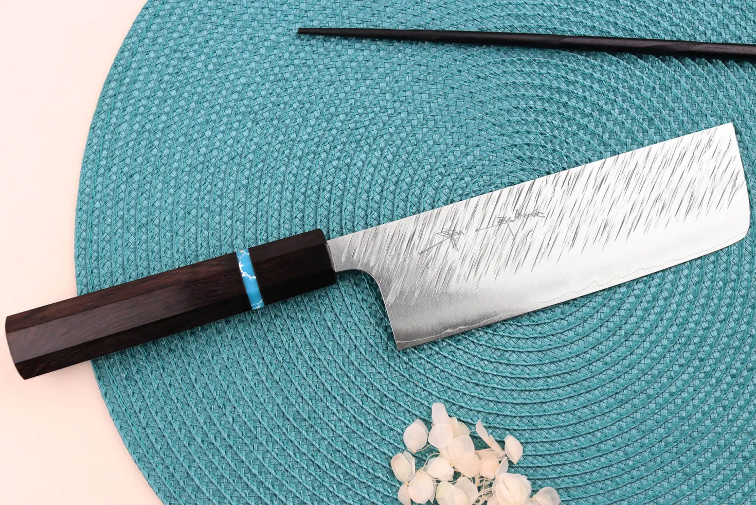 Couteau nakiri japonais artisanal Yu Kurosaki Fujin 16,5cm SG2 turquoise
