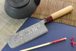 Couteau nakiri japonais artisanal Yoshimi Kato 16,5cm VG10 Nickel Damascus cerisier
