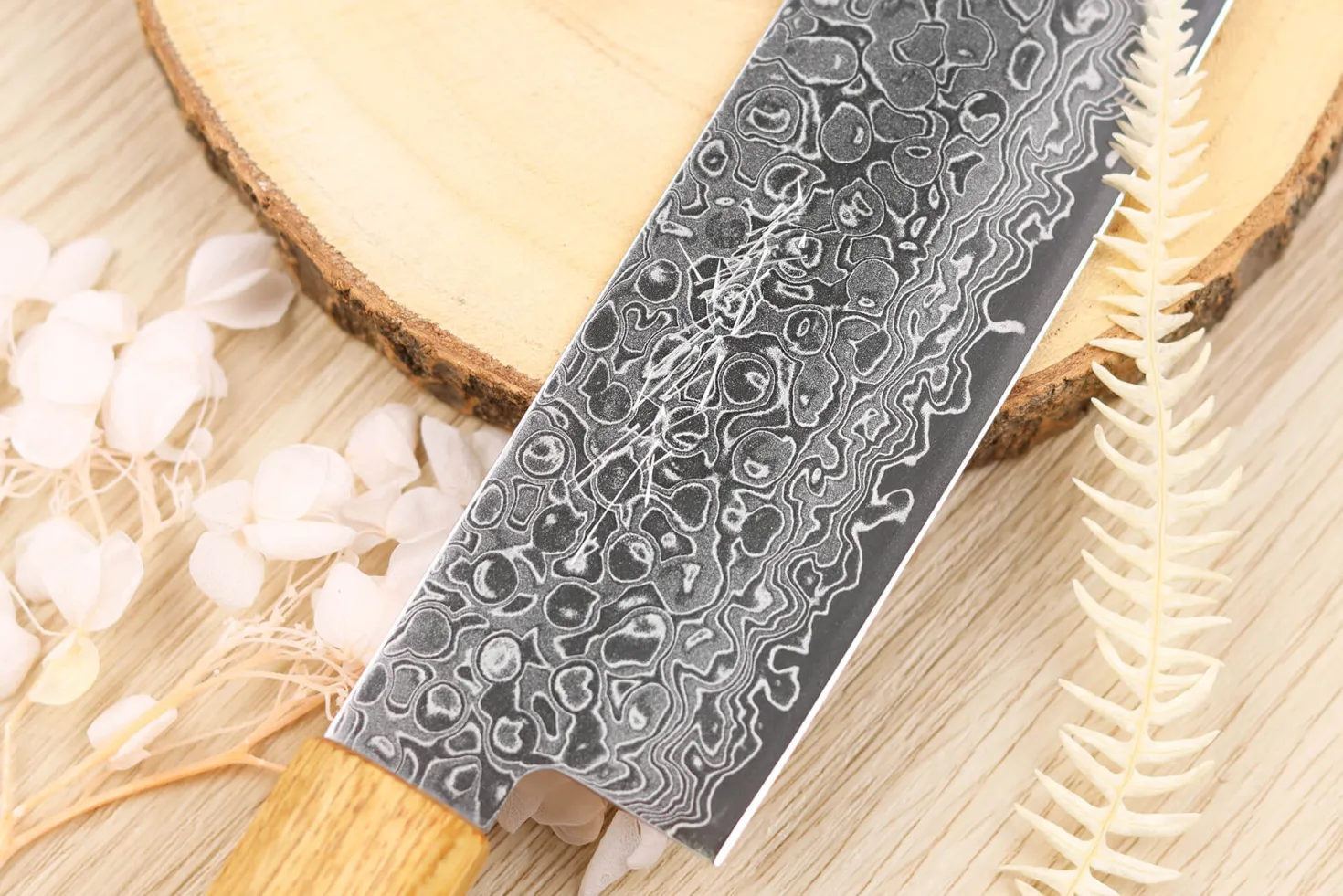 Couteau nakiri japonais artisanal Yoshihiro ZAD lame damassée 16cm