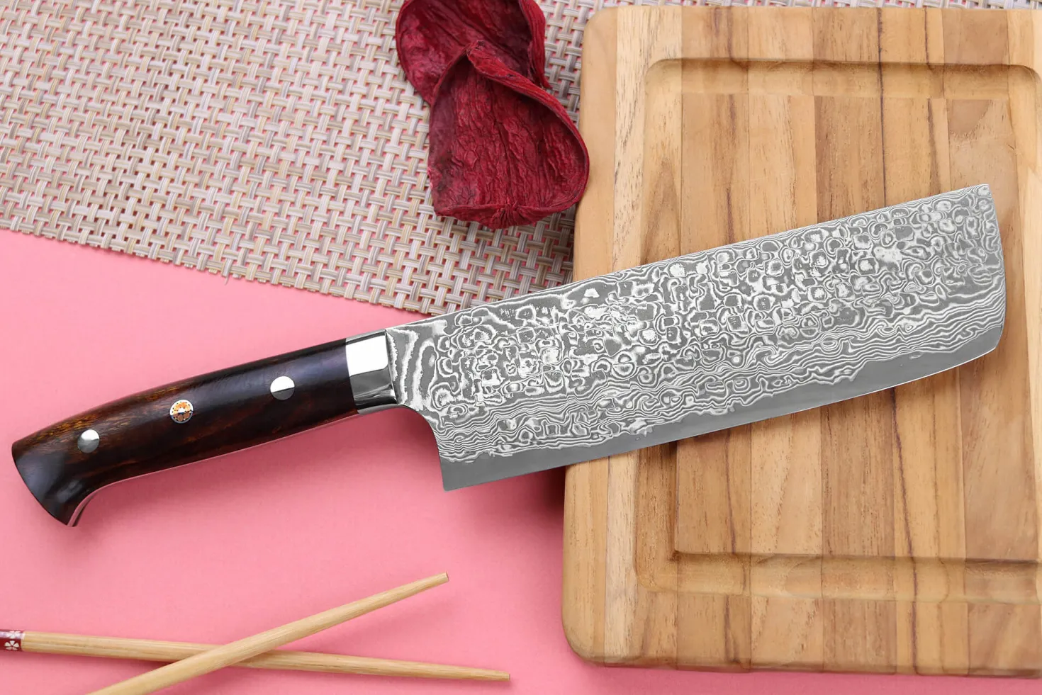 Couteau nakiri japonais Takeshi Saji R2 Damas Mosaïque 16,5cm