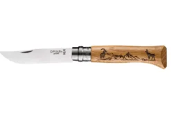 Couteau Opinel Tradition Gravures Animalia n°8 lame 8,5cm manche chêne décor chamois