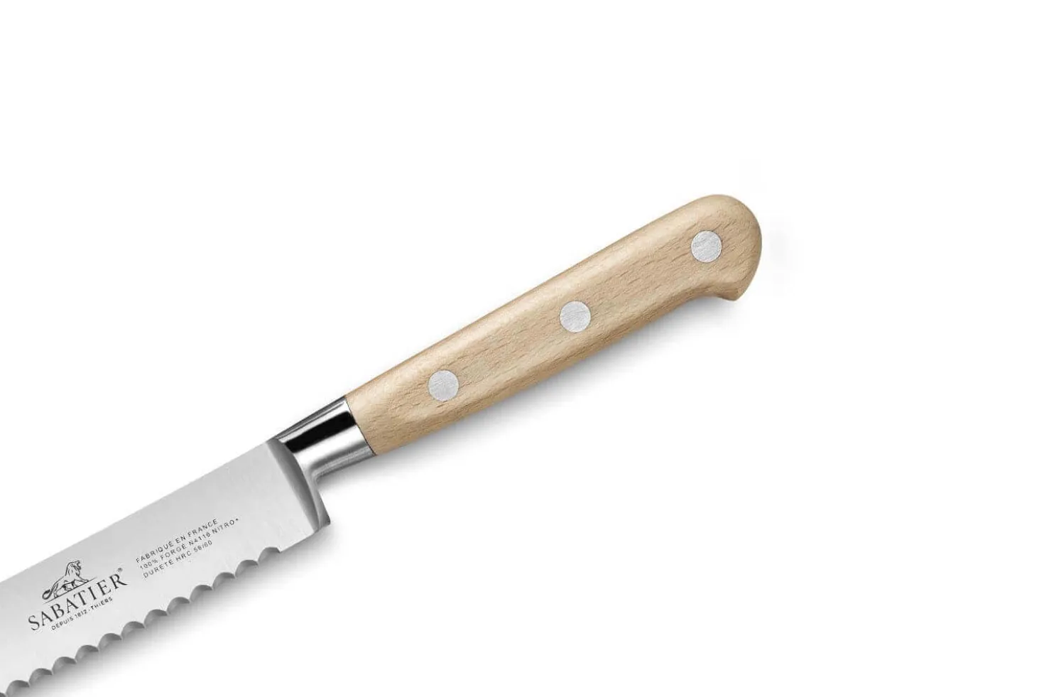 Couteau à pain forgé Sabatier Brocéliande dentelé 20cm manche hêtre