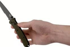 Couteau pliant Benchmade Bailout 537SGY-1 lame semi-dentée manche aluminium anodisé vert 11cm avec brise-vitre
