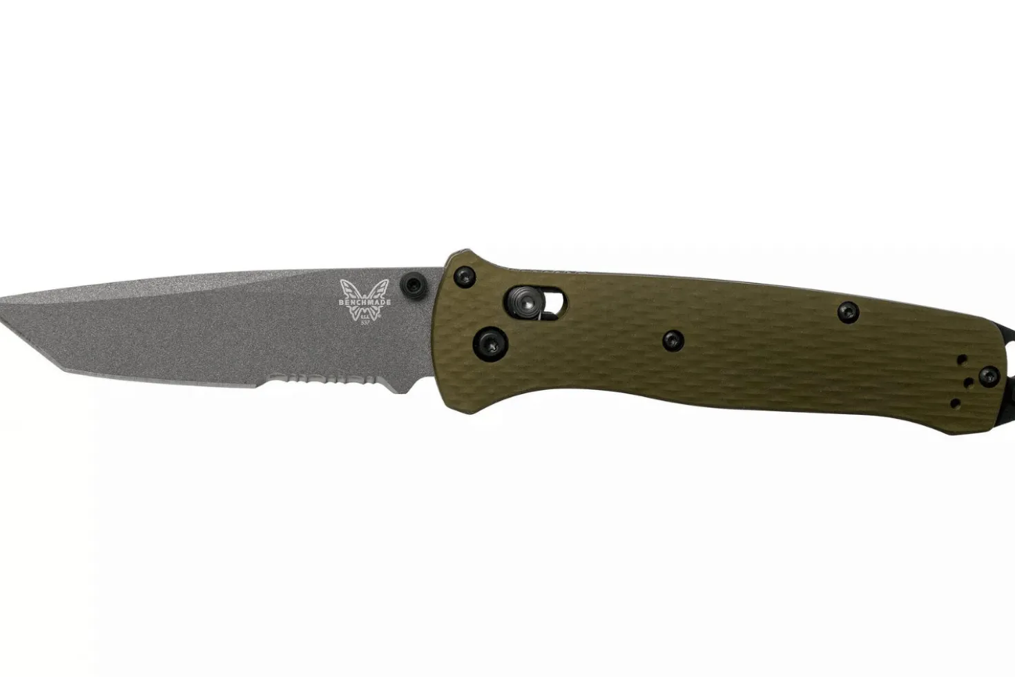 Couteau pliant Benchmade Bailout 537SGY-1 lame semi-dentée manche aluminium anodisé vert 11cm avec brise-vitre