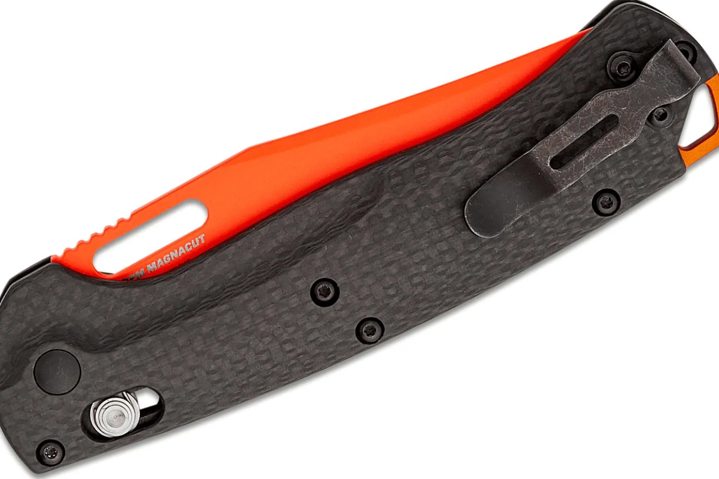 Couteau pliant Benchmade Taggedout 15535OR-01 lame orange manche fibre de carbone noir 11,7cm