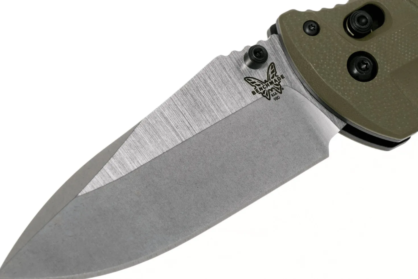 Couteau pliant Benchmade Turret Black 980SBK lame noire semi-dentée manche G10 vert olive 12cm