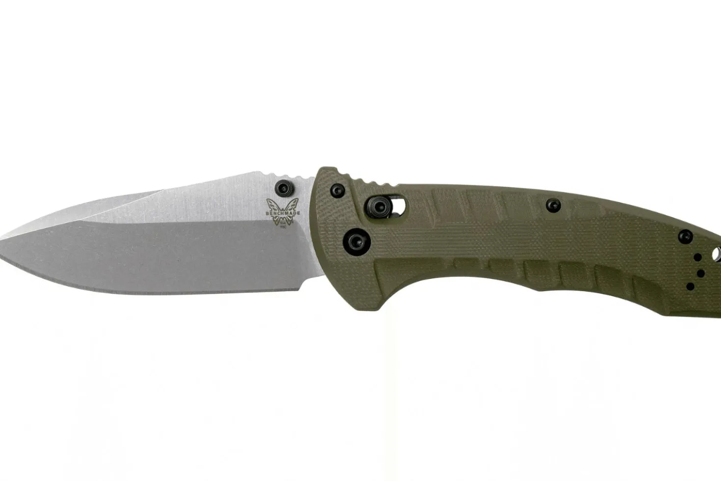 Couteau pliant Benchmade Turret Black 980SBK lame noire semi-dentée manche G10 vert olive 12cm