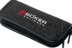 Couteau pliant Böker Barlow Prime Tirpitz Damas 117942DAM manche micarta noir et noyer 8,4cm + étui en feutre