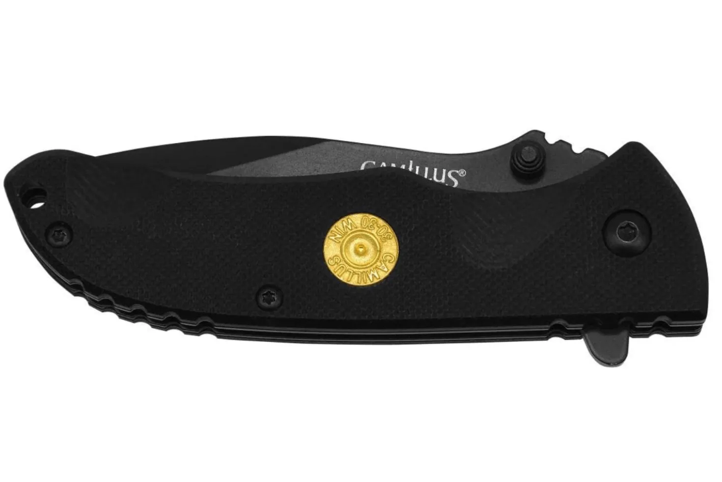 Couteau pliant Camillus Centerfire 30-30 manche en G10 noir 10,2cm et fond de balle intégré