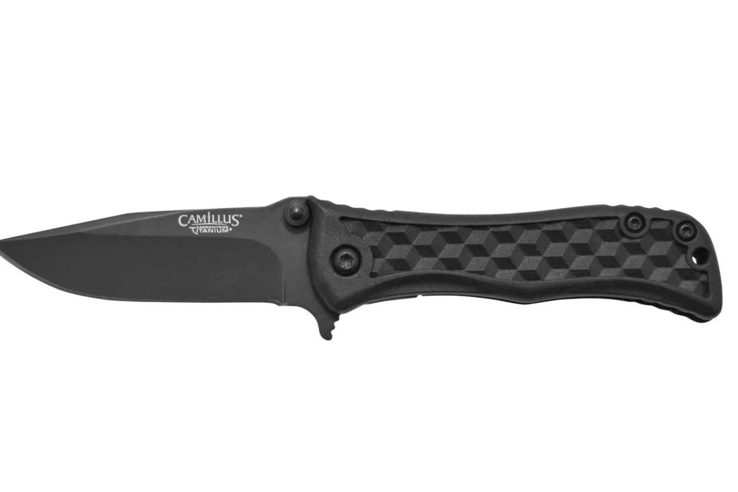 Couteau pliant Camillus Erupt manche en nylon noir et fibres de verre à motif cubique 7,8cm