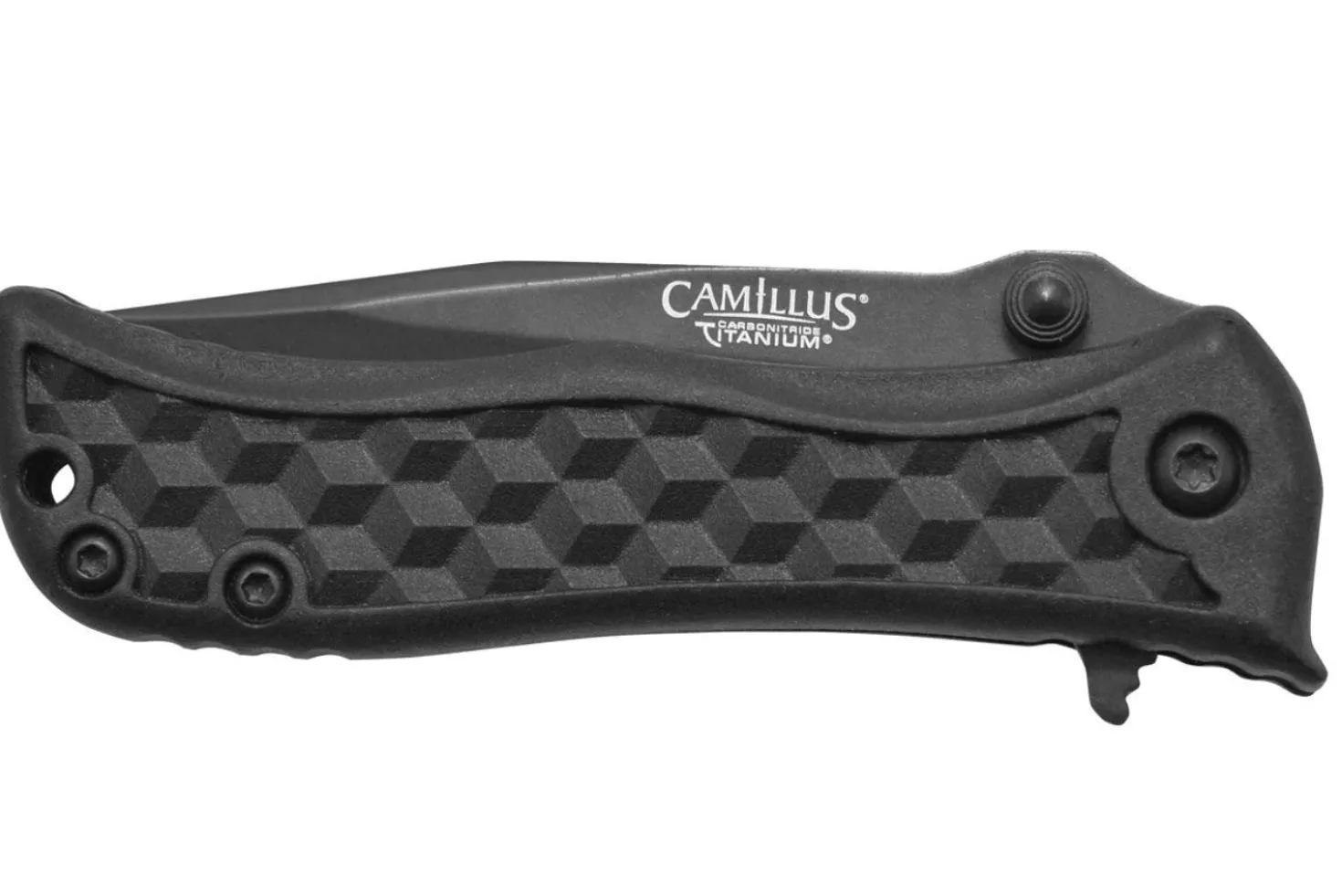 Couteau pliant Camillus Erupt manche en nylon noir et fibres de verre à motif cubique 7,8cm