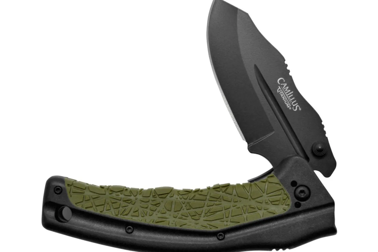 Couteau pliant Camillus FK-7.5 manche en nylon renforcé de verre/caoutchouc thermoplastique noir et vert 11,4cm