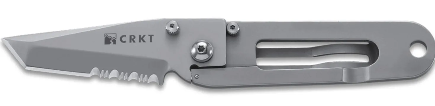 Couteau pliant CRKT KISS 5510 dentelé manche inox porte-billets 8,9cm