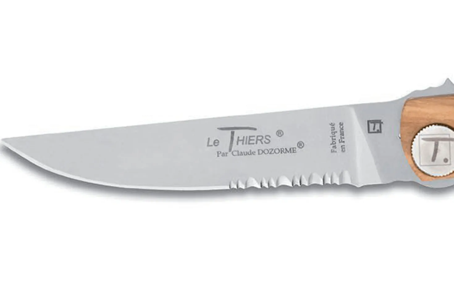 Couteau pliant denté Le Thiers Liner Lock Claude Dozorme olivier 12,5cm