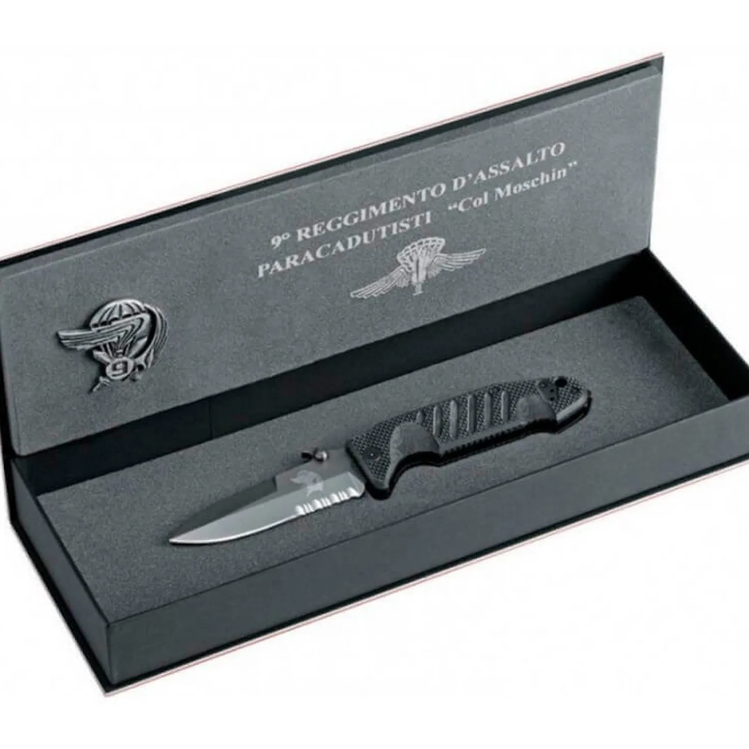 Couteau pliant FOX military Col Moschin à dents manche G10 11cm - Coffret