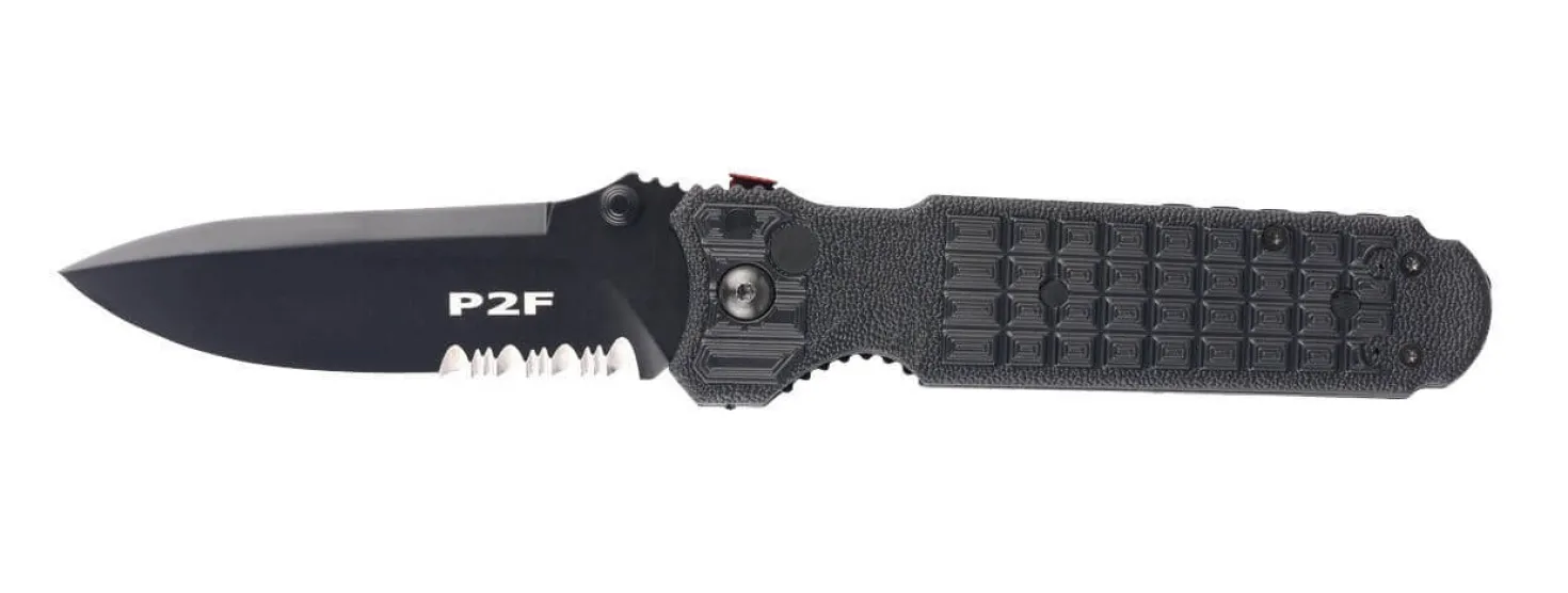 Couteau pliant FOX 1446 Predator 2F à dents manche 12cm forprène noir