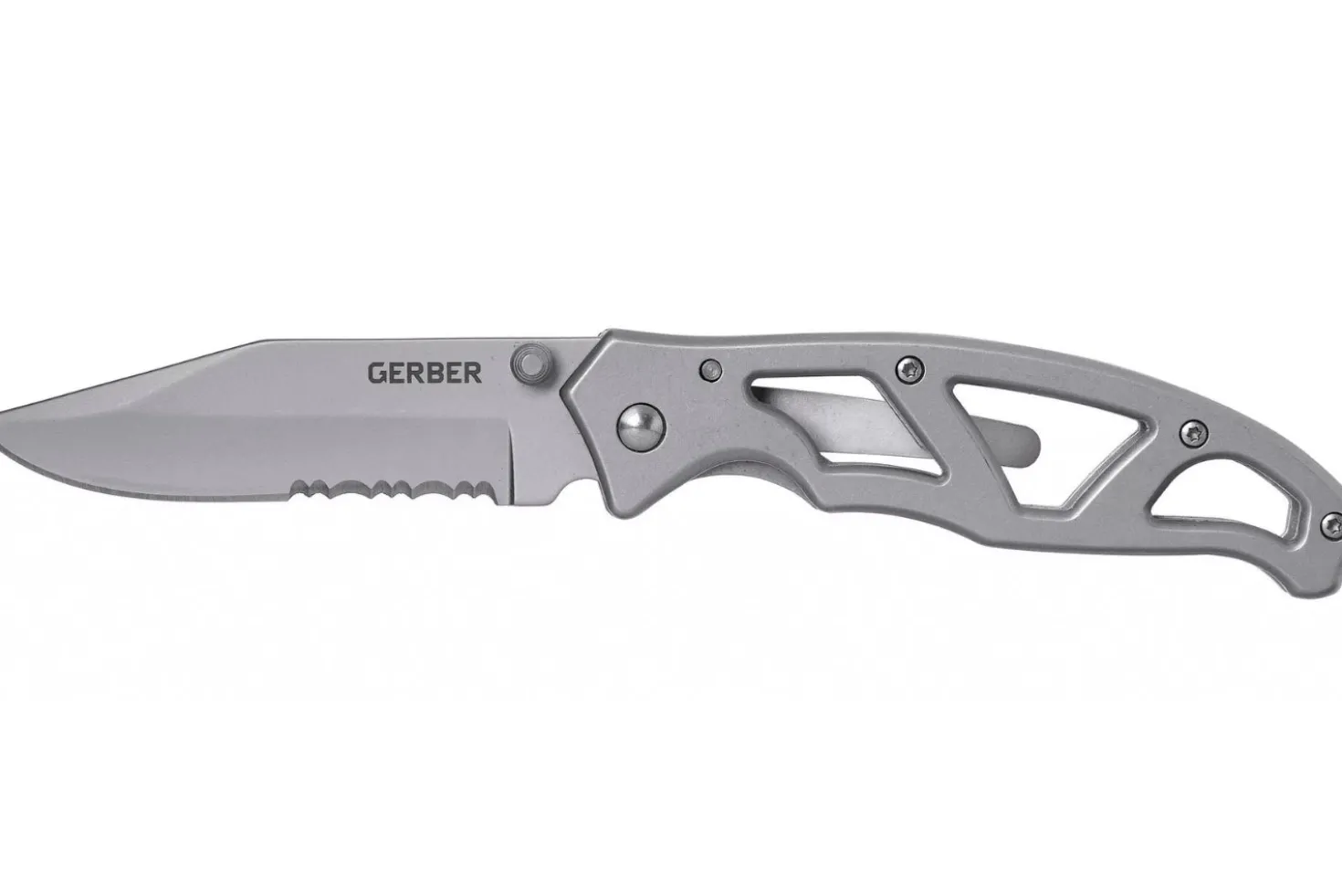 Couteau pliant Gerber Paraframe GE04844 semi-denté manche squelette en acier gris
