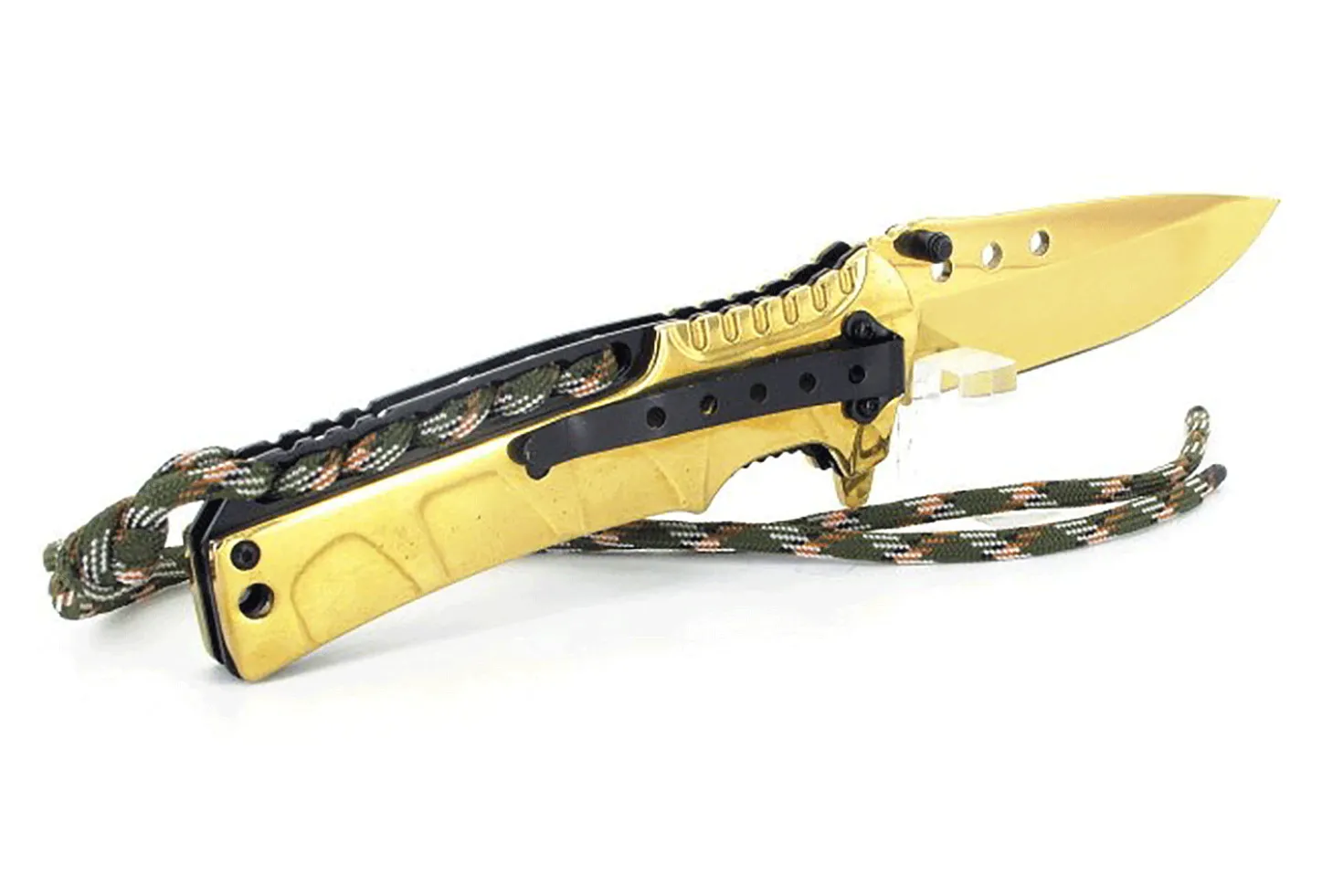 Couteau pliant Herbertz 567112 manche inox doré 12cm + lacet paracord