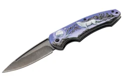 Couteau pliant Herbertz 587712 manche aluminium décoration 3D motif loup 11,5cm
