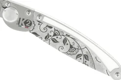 Couteau pliant K2 Elegance K2.20M manche inox décor arabesque 11,5cm + étui suédine