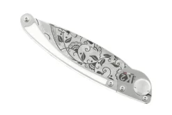 Couteau pliant K2 Elegance K2.20M manche inox décor arabesque 11,5cm + étui suédine