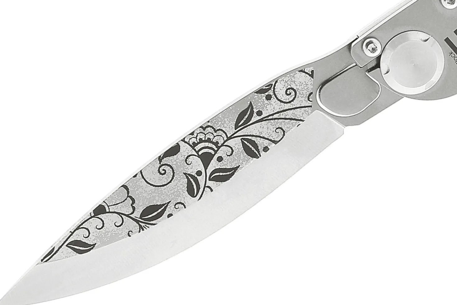 Couteau pliant K2 Elegance K2.20M manche inox décor arabesque 11,5cm + étui suédine