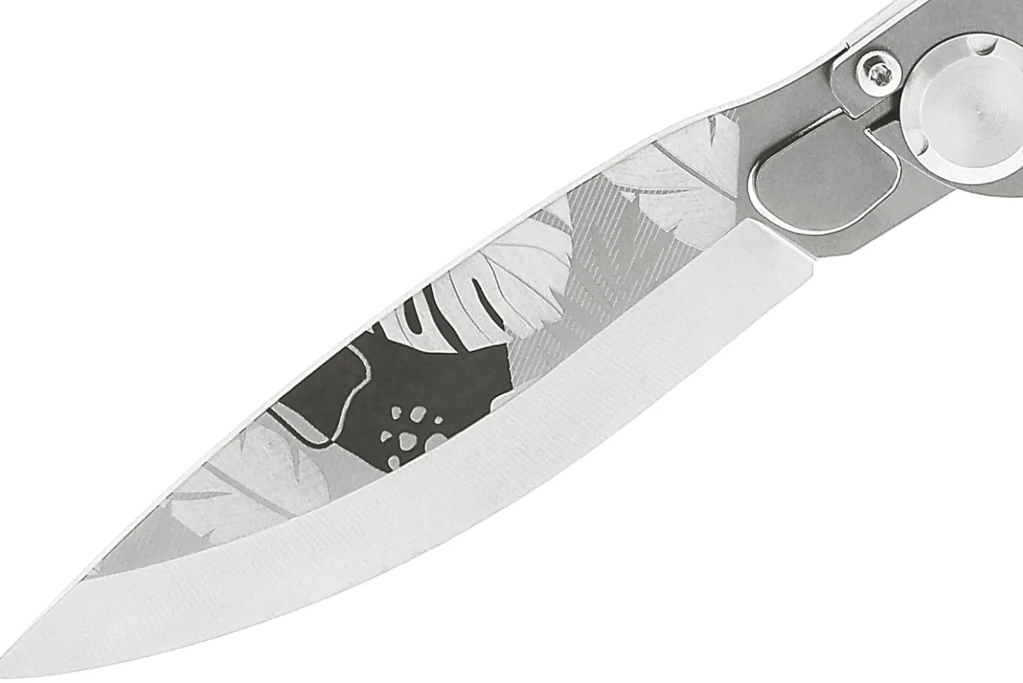 Couteau pliant K2 Elegance K2.24M manche inox décor monstera 11,5cm + étui suédine