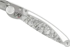 Couteau pliant K2 Elegance K2.22M manche inox décor magnolia 11,5cm + étui suédine