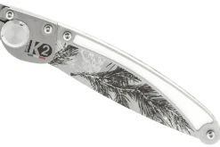 Couteau pliant K2 Elegance K2.23M manche inox décor pins 11,5cm + étui suédine