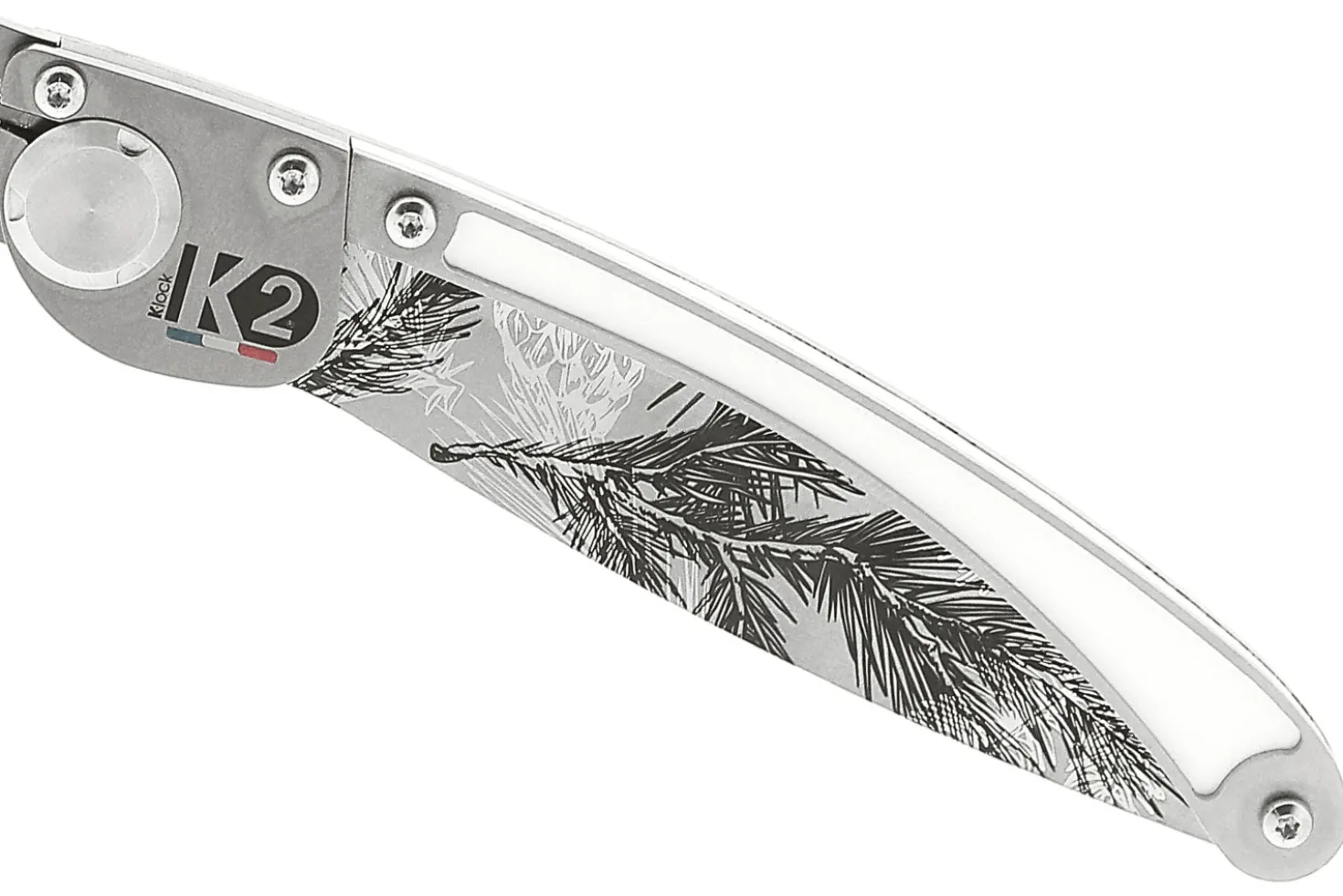 Couteau pliant K2 Elegance K2.23M manche inox décor pins 11,5cm + étui suédine