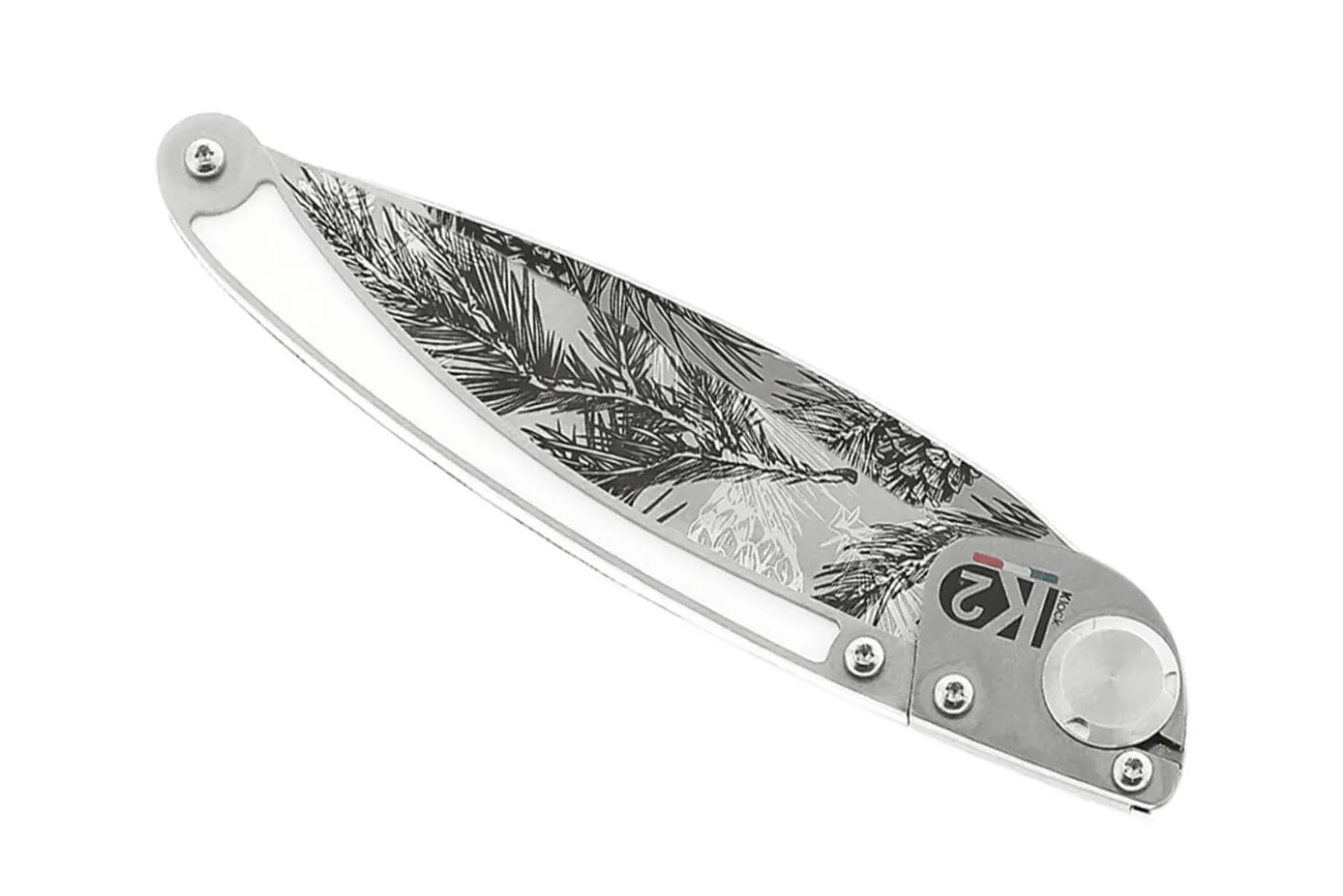 Couteau pliant K2 Elegance K2.23M manche inox décor pins 11,5cm + étui suédine