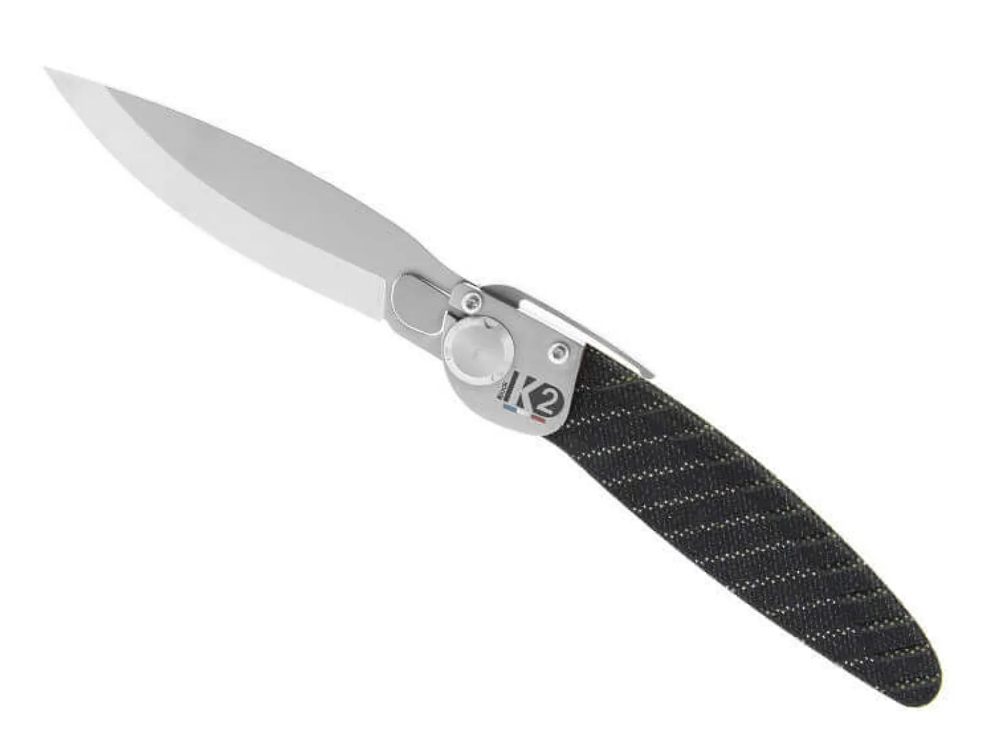 Couteau pliant K2.13M manche acier décor imprimé 3D rayures 11,5cm
