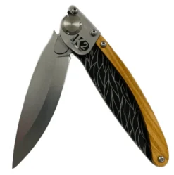 Couteau pliant K2.01M manche olivier et acier décor plumes 11,5cm